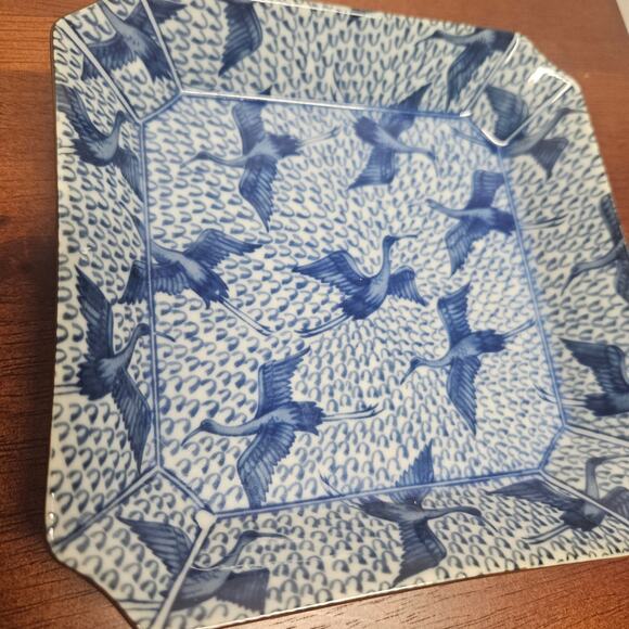 Fitz Floyd STORK 6" Square Tray Blue and White Bird Motif Chinoiserie Chic - Picture 2 of 6